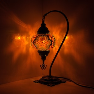 10 Variation Turkish Lamp Mosaic Table Lamp Turkish Moroccan Lamp Handmade Swan Neck Night Lamp Mosaic Glass Bedside Lamp & Led Bulb MH0010