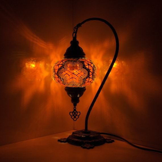 10 Variation - Turkish Lamp Mosaic Table Lamp | Turkish Moroccan Lamp | Handmade Swan Neck Night Lamp | Mosaic Glass Bedside Lamp & Led Bulb
