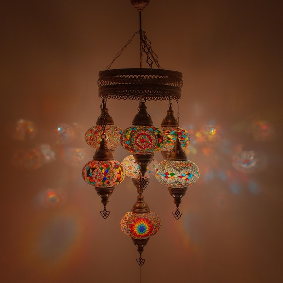 Lustre Suspension Mosaïque Turque/marocaine - Plafonnier Tiffany Laiton, LED, Fait Main 2021