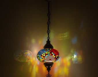 Handmade Turkish Mosaic Chandelier: Colorful Moroccan Pendant Light