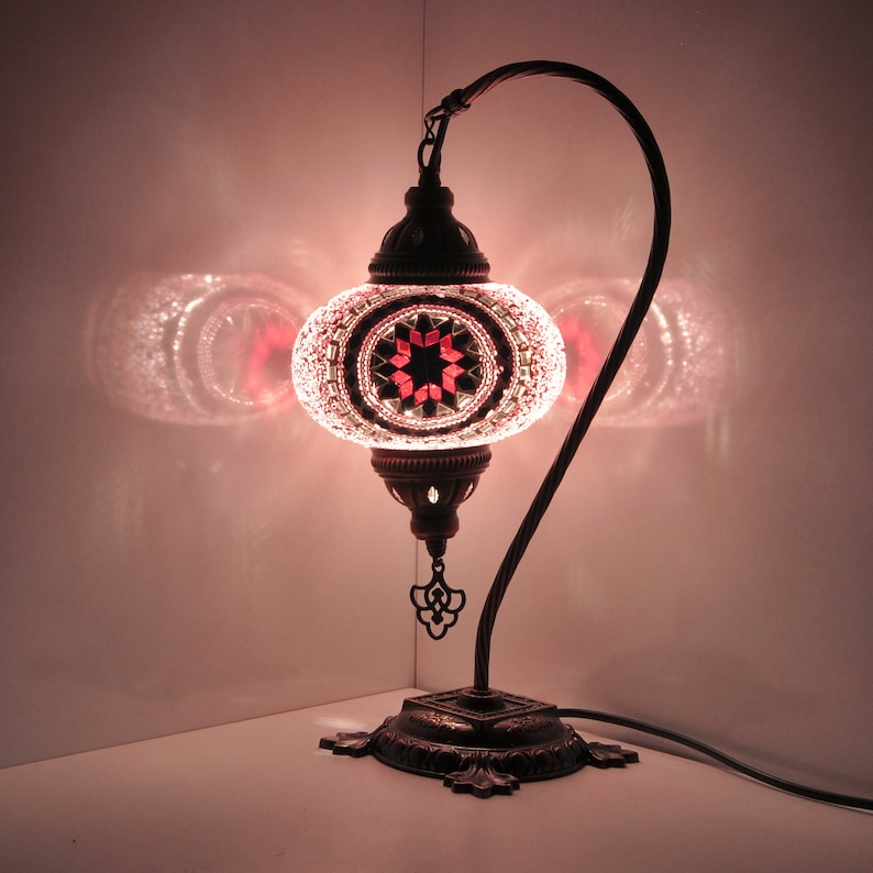 Variation 10 Lampe de table en mosaïque turque Lampe marocaine turque Lampe de nuit col de cygne faite main Lampe de chevet en mosaïque de verre et ampoule LED image 5