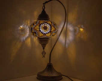 5 Variation - Premium Turkish Lamp Mosaic Table Lamp | Moroccan Lamp | Handmade Gooseneck Night Lamp | Mosaic Glass Bedside Lamp & Led Bulb