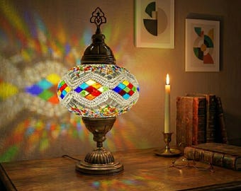 Handmade Turkish Mosaic Lamp: Bohemian Bedside Table Lamp