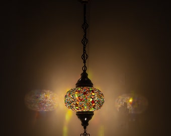 Turkish Mosaic Hanging Chandelier Pendant Lamp- Handmade Ceiling Hanging Colorful Moroccan Light Fixtures for Bedroom Home Lighting Decors