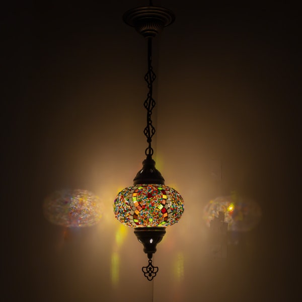 Turkish Mosaic Hanging Chandelier Pendant Lamp- Handmade Ceiling Hanging Colorful Moroccan Light Fixtures for Bedroom Home Lighting Decors