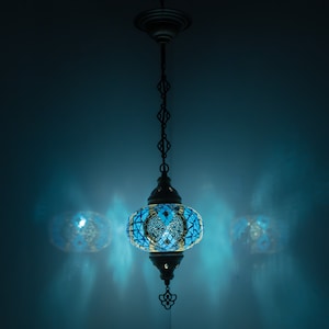 Handmade Turkish Mosaic Chandelier: Colorful Moroccan Pendant Lamp