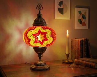 Handmade Turkish Mosaic Lamp: Bohemian Bedside Table Lamp