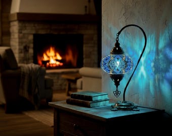 Boho Chic Table Lamp | Turkish Mosaic Bedside Light | Moroccan Stained Glass Accent