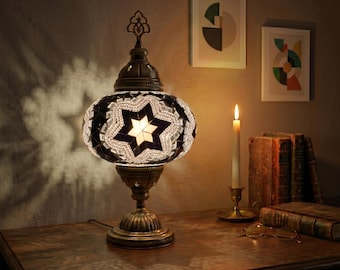 Handmade Turkish Mosaic Lamp: Bohemian Bedside Table Lamp