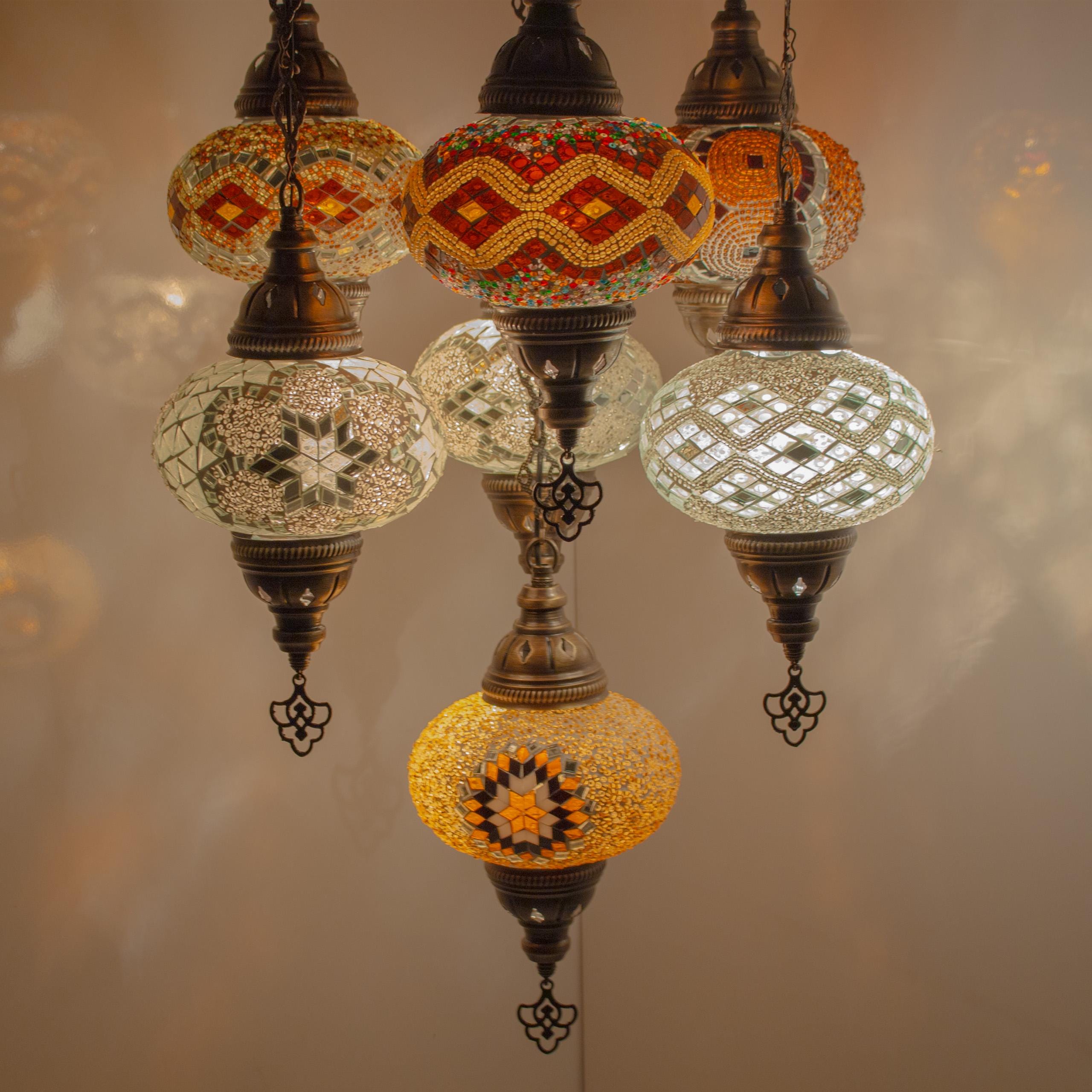 手作りトルコモザイクシャンデリア：7球吊りランプ - Etsy 日本
