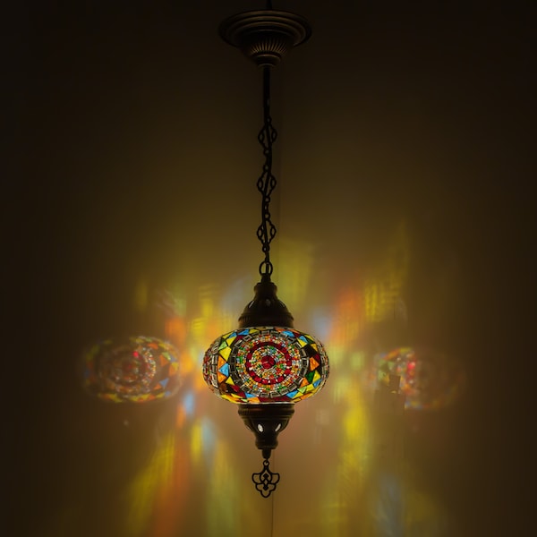 Turkish Mosaic Hanging Chandelier Pendant Lamp- Handmade Ceiling Hanging Colorful Moroccan Light Fixtures for Bedroom Home Lighting Decors