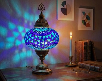 Handmade Turkish Mosaic Lamp: Bohemian Bedside Table Lamp
