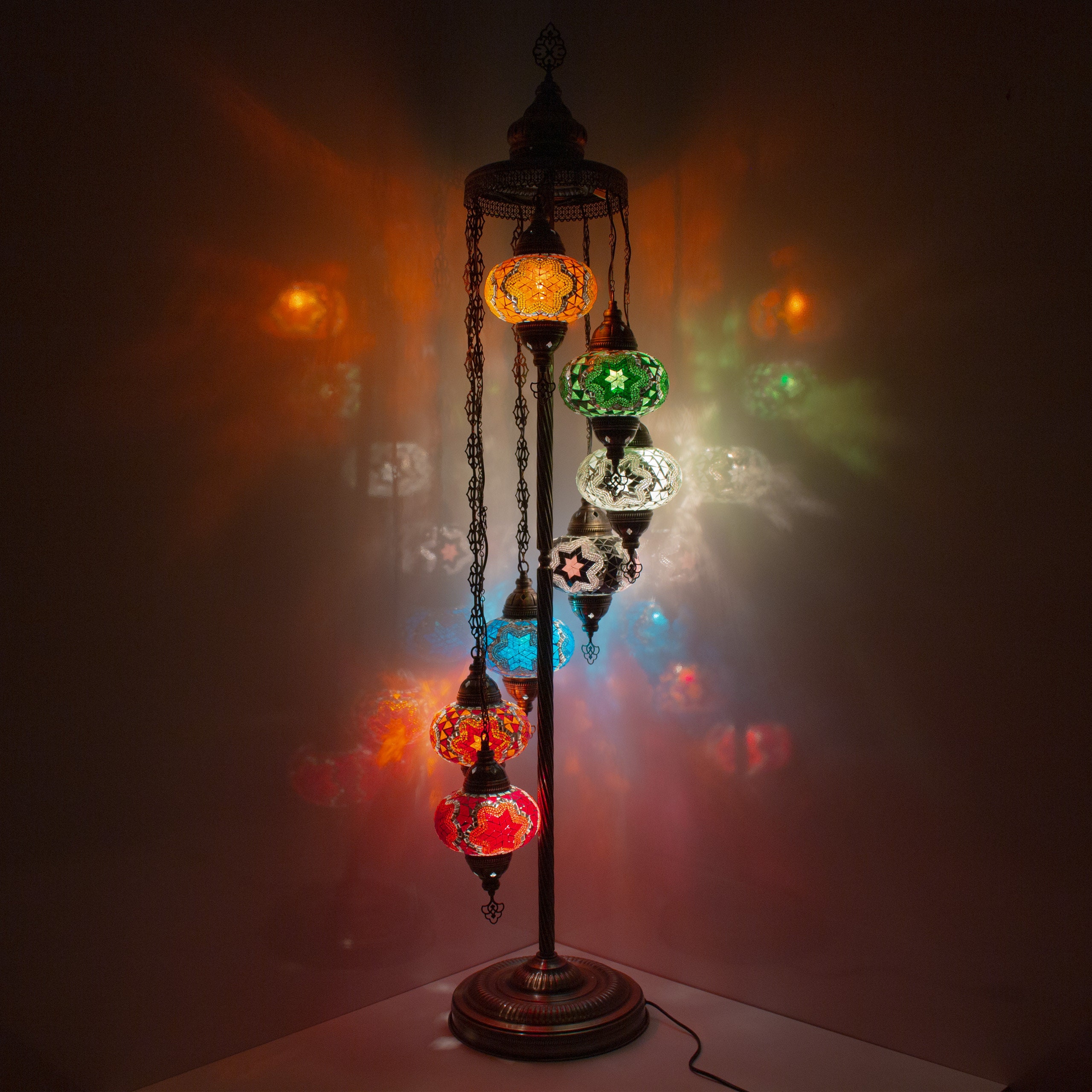 5 Variation Turkish Moroccan Mosaic Floor Lamp | Turkish Lamp 7 Big Size 6.5" Globes | Handmade Corner Night Lamp | Mosaic Standing Lamps