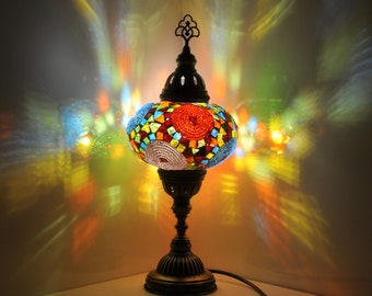 10 Variation Lampe turque Lampe de table en mosaïque | Lampe marocaine turque | Lampe de nuit Tiffany faite à la main | Lampe de nuit de chevet en verre mosaïque et ampoule LED