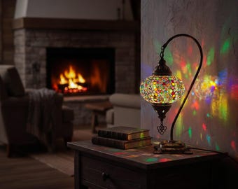 Decorative Turkish Lamp | Moroccan Mosaic Glass Light | Handmade Boho Colorful Bedside Decor
