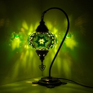 10 Variation Turkish Lamp Mosaic Table Lamp Turkish Moroccan Lamp Handmade Swan Neck Night Lamp Mosaic Glass Bedside Lamp & Led Bulb MH0001