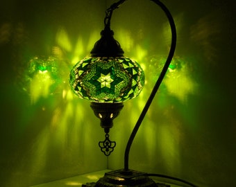 10 Variación - Lámpara turca Lámpara de mesa de mosaico / Lámpara turca marroquí / Lámpara de noche de cuello de cisne hecha a mano / Lámpara de cabecera de vidrio mosaico y bombilla LED