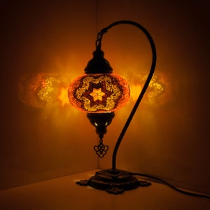 10 Variation Turkish Lamp Mosaic Table Lamp Turkish Moroccan Lamp Handmade Swan Neck Night Lamp Mosaic Glass Bedside Lamp & Led Bulb MH0007