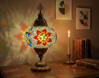 Handmade Turkish Mosaic Table Lamp: Bohemian Stained Glass Bedside Night Light
