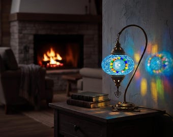 Mothers Day Gift Lamp | Turkish Moroccan Mosaic Desk | Handmade Stained Glass Bedside