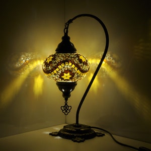 10 Variation Turkish Lamp Mosaic Table Lamp Turkish Moroccan Lamp Handmade Swan Neck Night Lamp Mosaic Glass Bedside Lamp & Led Bulb MH0003