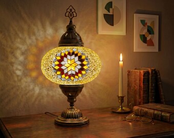 Handmade Turkish Mosaic Table Lamp: Bohemian Stained Glass Night Light, Vintage Style Decor