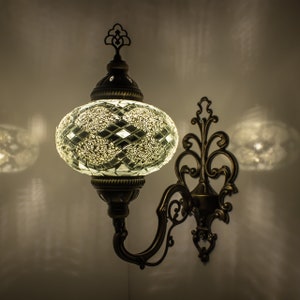 Handmade Turkish Mosaic Wall Sconce: Bronze Base Bedside Lamp