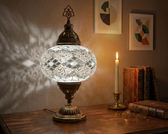 Handmade Turkish Mosaic Table Lamp: Bohemian Stained Glass Bedside Night Light