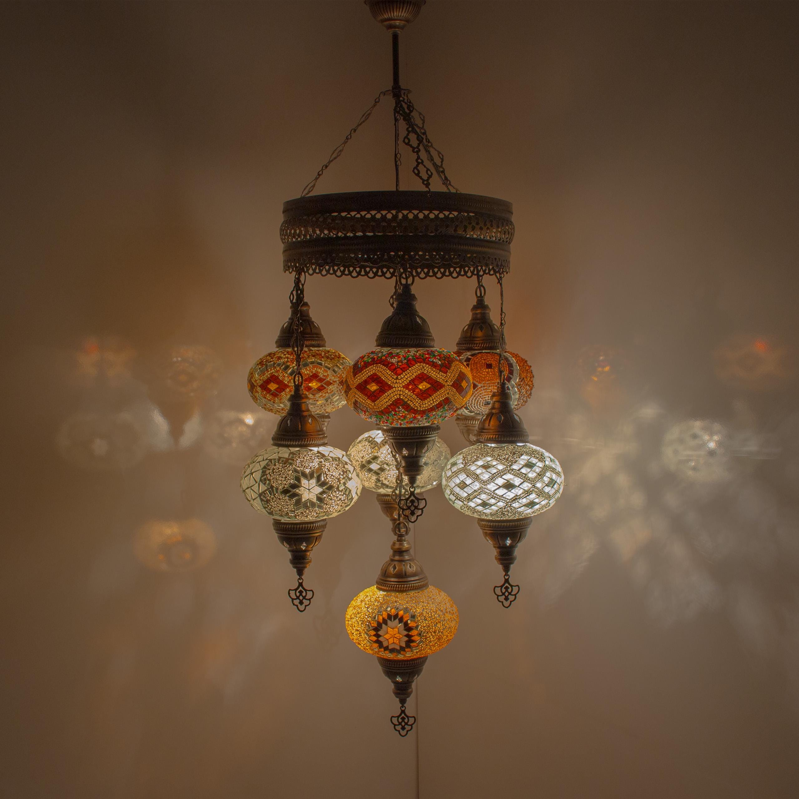 手作りトルコモザイクシャンデリア：7球吊りランプ - Etsy 日本