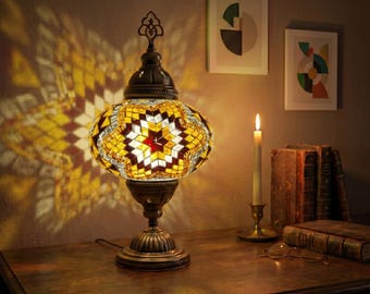 Handmade Turkish Mosaic Lamp: Bohemian Bedside Table Lamp
