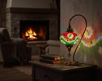 Valentines Day Gift | Romantic Turkish Mosaic Table Lamp | Moroccan Glass Boho Decor