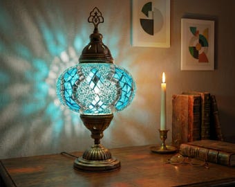 Handmade Turkish Mosaic Lamp: Bohemian Bedside Table Lamp