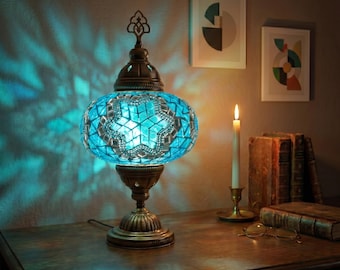 Handmade Turkish Mosaic Lamp: Bohemian Bedside Table Lamp