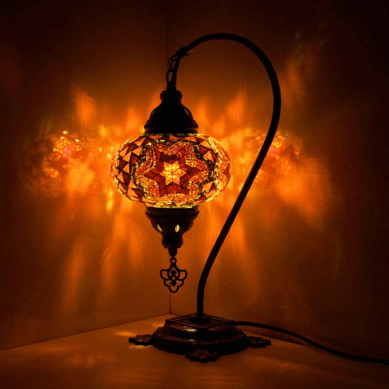 Variation 10 Lampe de table en mosaïque turque Lampe marocaine turque Lampe de nuit col de cygne faite main Lampe de chevet en mosaïque de verre et ampoule LED image 6