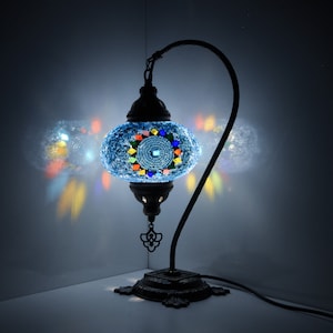 Variation 10 Lampe de table en mosaïque turque Lampe marocaine turque Lampe de nuit col de cygne faite main Lampe de chevet en mosaïque de verre et ampoule LED MH0008