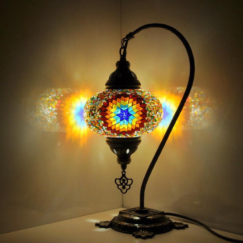 10 Variation Türkische Lampenmosaik Tischlampe Türkische marokkanische Lampe Handgefertigte Schwanenhals Nachtlampe Mosaik Glas Nachttischlampe & Led Birne Bild 7