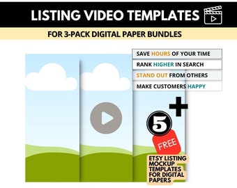 Etsy Listing Video Mockup Template - Digital Paper Pack Mockup Video for FAST Video creation of Etsy Listing Videos for 3 Digital Papers