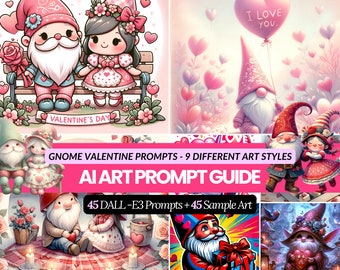 バレンタインのノーム クリップ アートの AI アート プロンプト ガイド、DALL -E3 プロンプトで気まぐれでかわいいノームのイラストを作成 - カップル向け DIY クラフト ギフト
