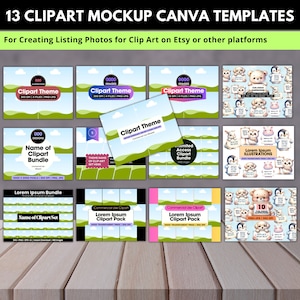 13 Canva Clipart Mockup Templates Bundle for Etsy sellers & artists selling clipart bundles, Editable mockups for hand drawn or AI clipart