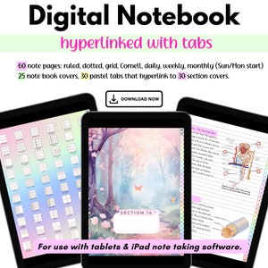Goodnotes-Notizbuchvorlage, Digitales Notizbuch mit verknüpften Tabs, Notizpapier für Studenten, iPad-Notizbuch, Cornell-Lernnotizen