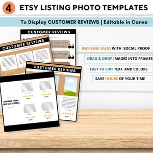 Modèle photo personnalisable d&#39;annonce Etsy | Ensemble de maquettes Canva pour afficher les avis des clients | Modèles modifiables pour les vendeurs Etsy