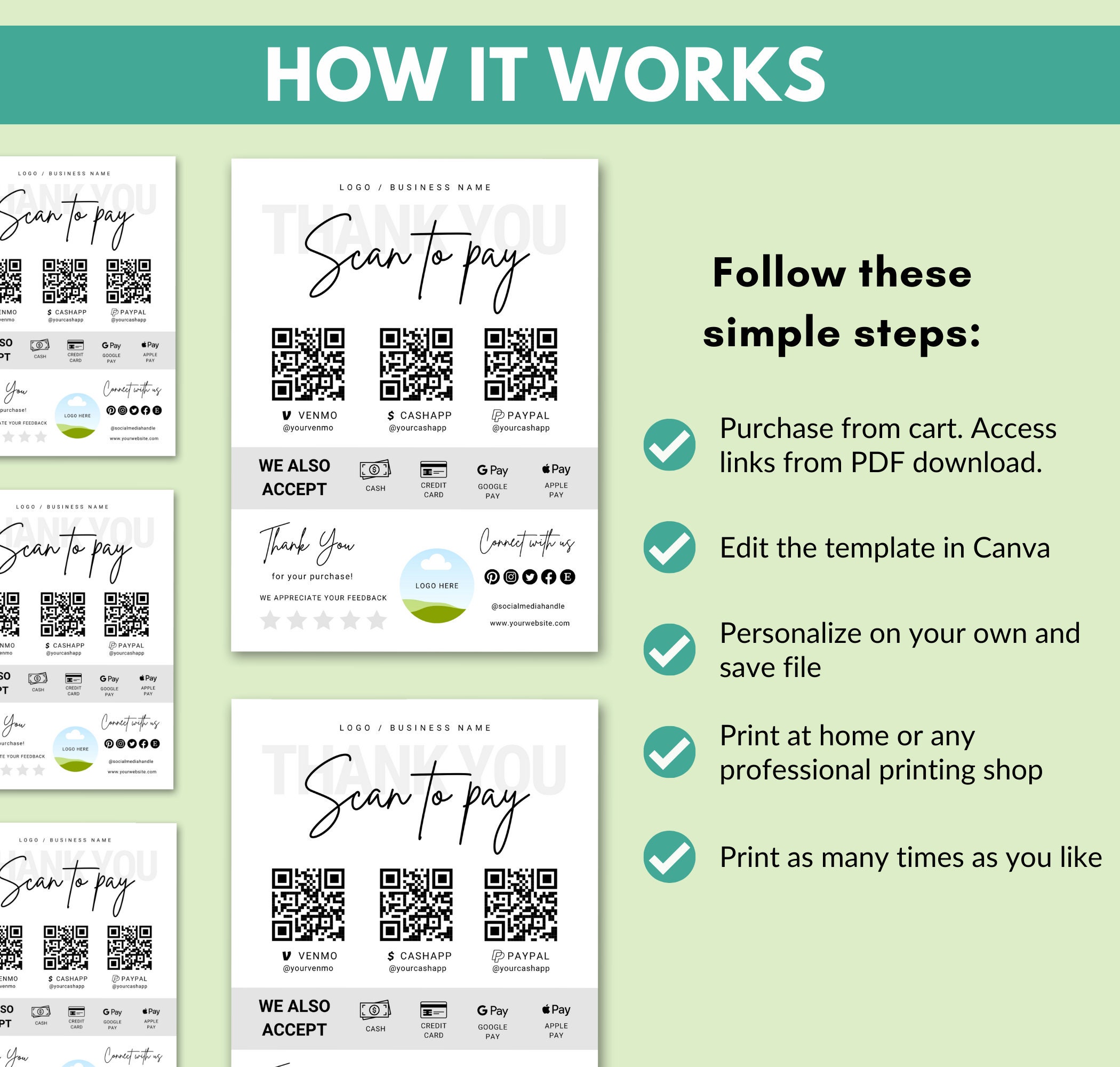 Editable QR Code Scan to Pay Poster DIY Printable Business - Etsy