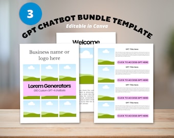 Custom GPT Bundle Canva Template: Professionelle, einfach zu bearbeitende Lösung für den Verkauf Deiner GPTs, Chatbots und KI-Assistenten Generatoren