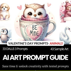 Valentinstag fordert Niedliche Tiere | Dall- E3 Anleitung für skurrile Aquarell-Kunst, Valentinstagskarten & Kunsthandwerk, Kinderzimmer-Clipart-Geschenk