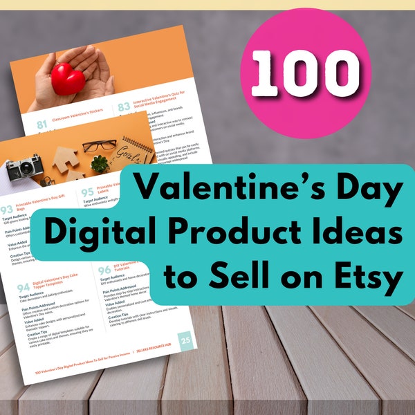 100 Digital Product Ideas For Valentines Day | Things to Sell on Etsy  | '100 Valentine's Digital Product Ideas' eBook: