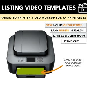 Canva Video Template for A4 Printables - Video Mockup of printer printing paper, Video Listing Template, Animated Canva Template for Etsy