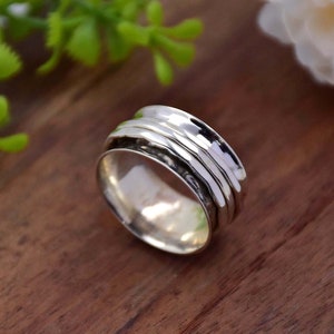 Hammered 925 Sterling Silver Ring, handmade Ring, Boho Chunky Ring, Hammered Band, Fidget Ring, Handmade Meditation Ring, Gift For Her
