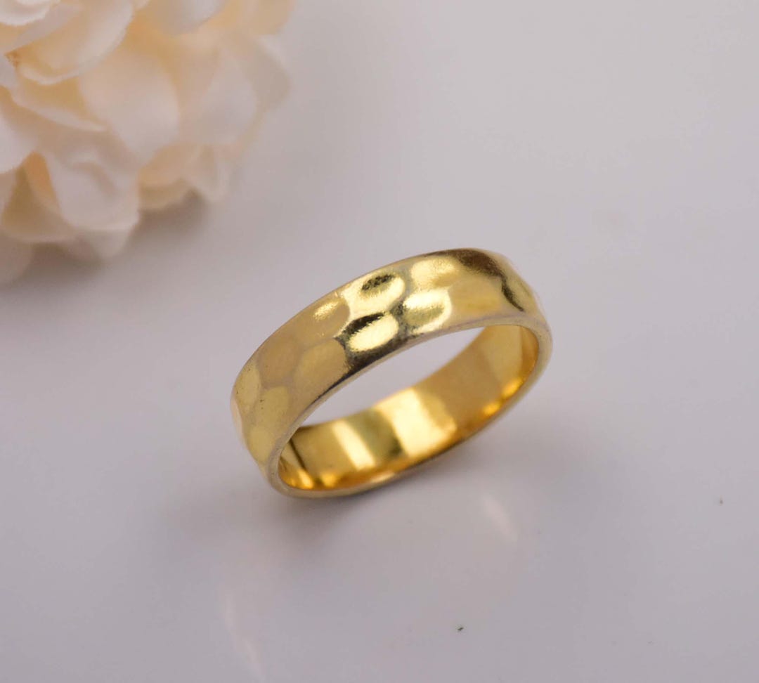 Hammered 18K Gold Vermeil Sterling Silver Band Ring (6mm) - Etsy