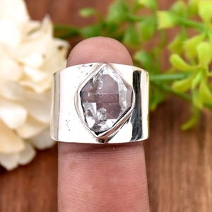 Rå Herkimer diamantring: Sterling silver brett band Boho smycken