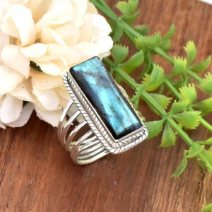 Labradorite Sterling Silver Ring: Baguette Five Band Design